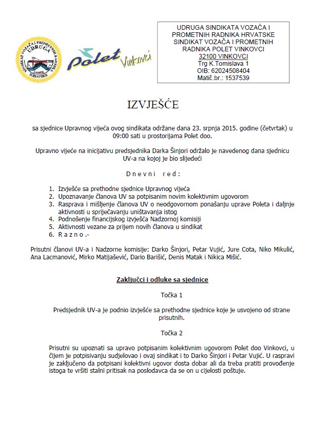 Polet Sjednica Upravnog odbora sindikata