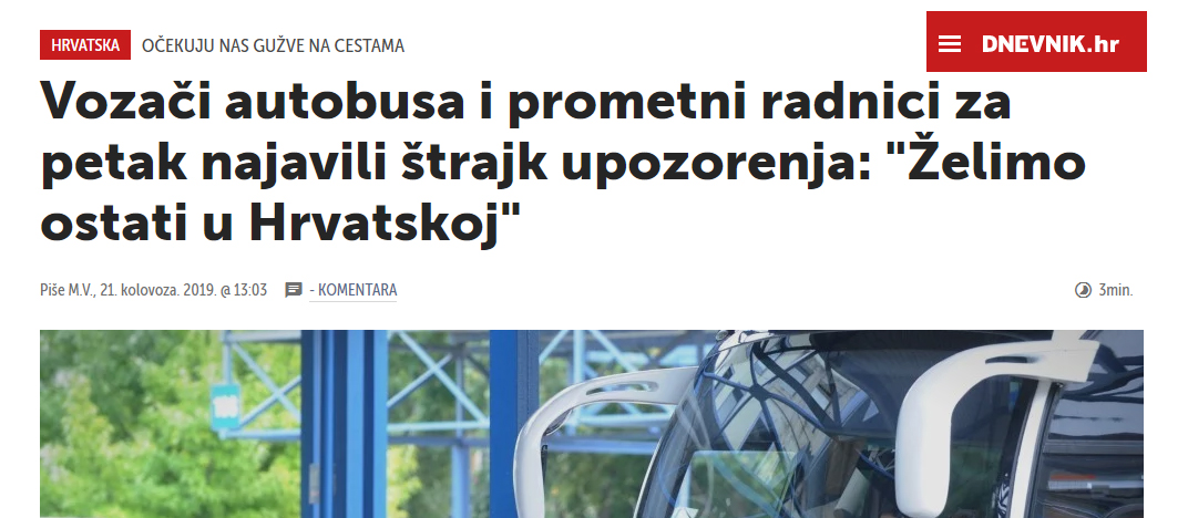 U petak 23.08.2019. štrajk upozorenja, Želimo ostati u Hrvatskoj