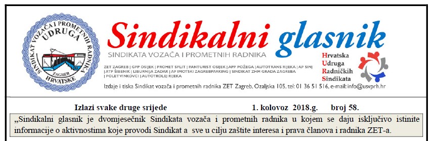 Sindikalni glasnik br. 58. od 01.08.2018