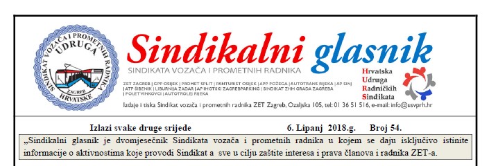 Sindikalni glasnik br. 54. od 06.06.2018.