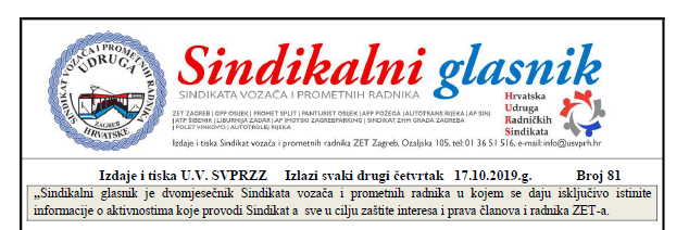 Sindikalni glasnik br 81. - 17.10.2019.